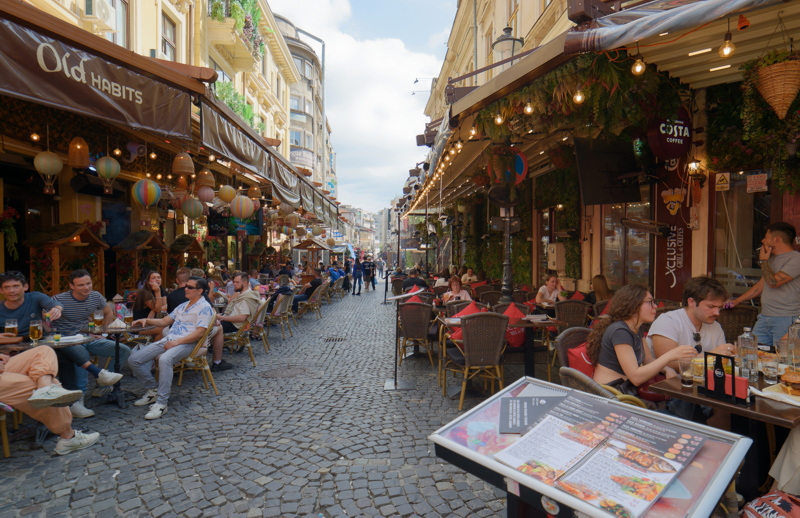 08 - A lively pedestrian street in the Old Town of Bucharest, Romania.